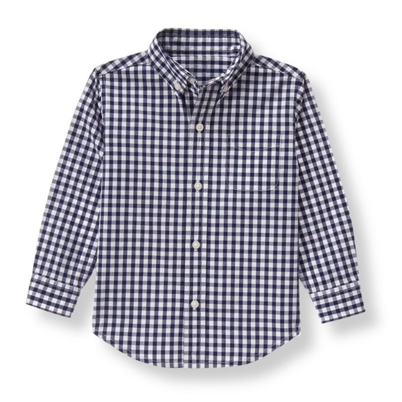 Janie and Jack Navy Blue White Gingham Button Down Shirt 6-12 Months - Picture 1 of 6